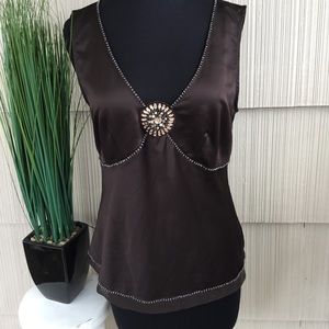 New York & Company Brown Satin Beaded Top